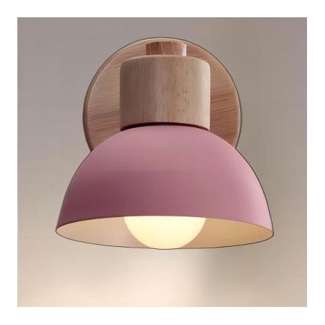 Wall Light Vintage Retro Indoor Lamp E27 Wooden Metal Wall Lamp Industrial for Bedroom, Living Room, Staircase, Hallway, Pink (1/5)