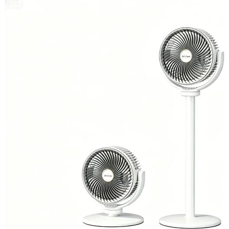 Ventilateur sans fil (blanc), hauteur réglable, adapté aux voyages et au camping en plein air, longue durée de vie de la batterie, chargement USB, portable. (1/5)