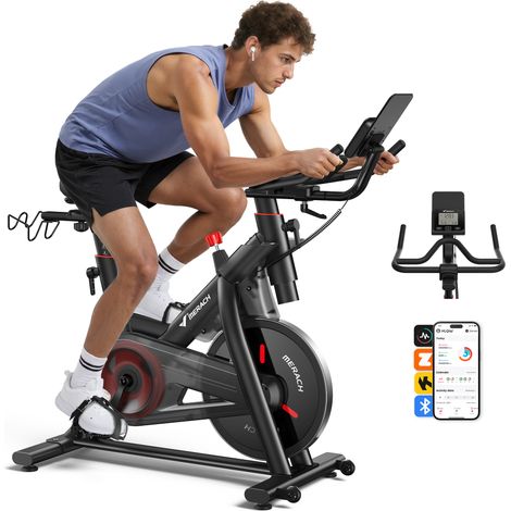Vélo Biking magnétique, 16 niveaux, volant 10kg, bluetooth, réglage complet, double porte bouteille, support halteres, MERACH (1/5)