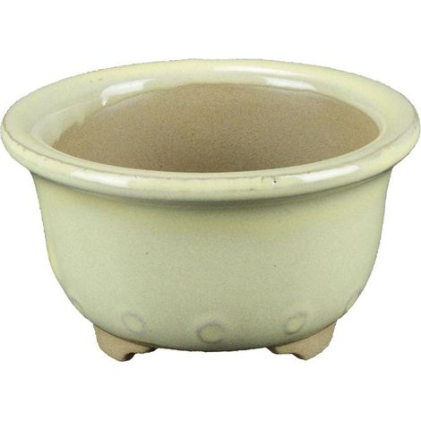 Vaso per bonsai Giapponese Morrisan rotondo in gres smaltato bianco 7x7x4 cm - B02-8-7C