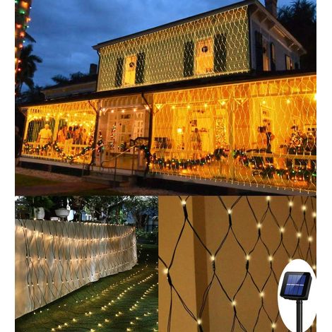 Filet Lumineux Solaire, 3M2M LED Guirlande Lumineuses Filet, 8 Modes d'Eclairage Balcon Clôture Mesh Fairy Light, Rideau Lumières Etanche Romantique Déco de Noel pour Mariage de Fête Jardin Terrasse