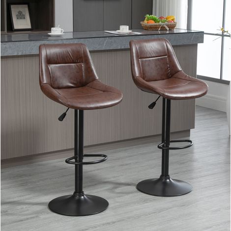 Lot de 2 tabourets de bar réglables 46,5 x 50 x 88-108 cm en simili cuir marron - CHICFURN (1/5)