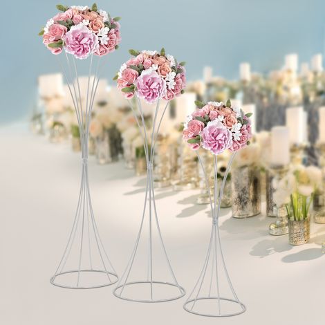 3Pcs Wedding Flower Stand Silver Iron Wedding Centerpiece Stands Hourglass-shaped Wedding Centerpiece Holders for Party Birthday Banquet (1/5)