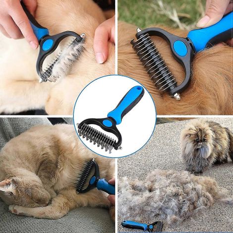 Peigne et râteau de toilettage professionnels pour chiens à poils longs râteau pour sous-poil pour chiens et chats (bleu, grand modèle)