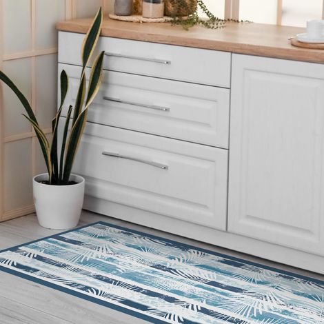 CREARREDA Tappeto cucina 120x50cm Blue Tropical vinile antiscivolo e lavabile Passatoia cucina in vinile, lavabile 100% made in Italy (1/5)