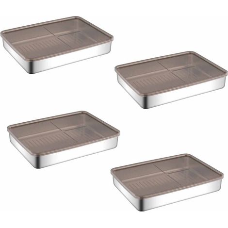 Un ensemble de 4 boîtes de conservation en acier inoxydable avec couvercles transparents, adaptées au réfrigérateur, pour conserver le fromage, les plats cuisinés et la viande. (1/5)
