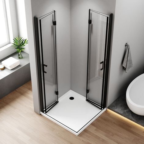 Duschkabine Schwarz 120x80 cm Falttür Eckeinstieg Duschabtrennung Drehfalttür Dusche 6mm Nano Beschichtung ESG Glas Faltbare Duschwand Höhe 195cm (1/5)