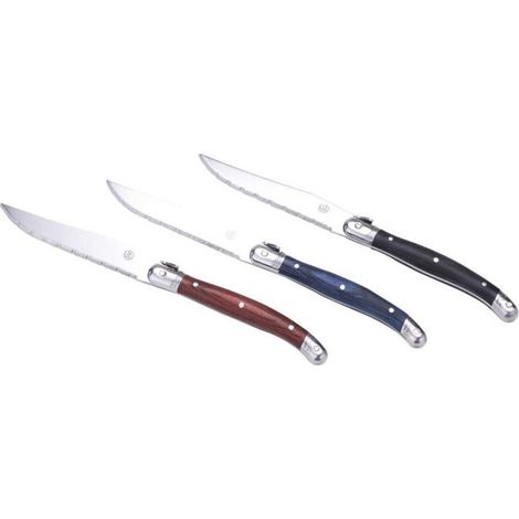Set de 6 couteaux à steak avec bloc en bois - Manche bois pakka 3 couleurs