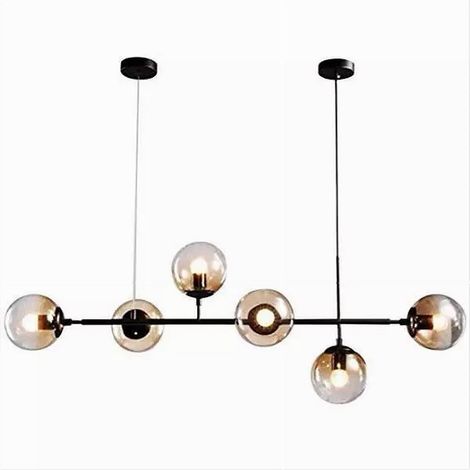 TrAdE Shop Traesio - Lampadario Sospensione 6 Sfere Attacco E27 In Vetro Lampada In Metallo Nero 71669 - (1/5)