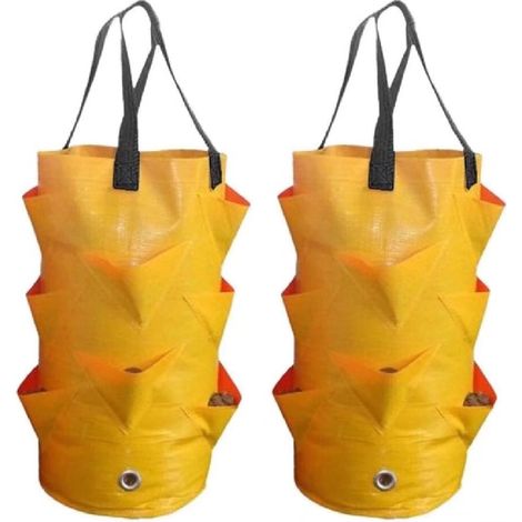 Sac de Plantation de Fraises Sac de conteneur Multi-Bouche créatif Grandir Pochette de planteur Racine Plante Pot de Culture Sac côté Maison Jardin Outil 2035CM 2 pièces(Jaune)