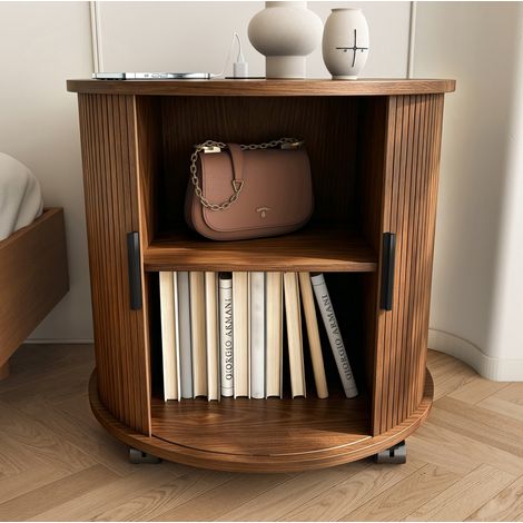Runder Nachttisch 60 x 60 x 60 cm mit Ladestation, Stauraum, Walnuss, OKMYHOME (1/5)