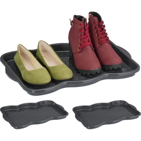 Relaxdays Shoe Drip Tray, Set of 3, Plastic, Hallway Storage for Muddy or Wet Boots & Trainers, 3 x 48 x 34 cm, Grey (1/5)