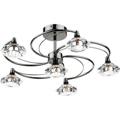 DAR LUTHER - Plafonnier semi-affleurant en cristal de chrome noir, 6x G9 (1/5)