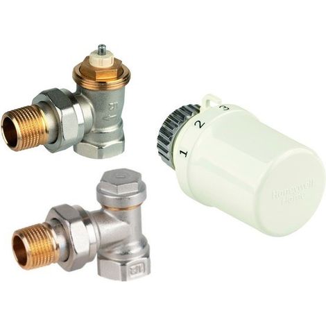 Set für seitlich angeschlossene Heizkörper: Thera-6 T3019W0 Kopf + Heizkörperventil, Winkel, 1/2 Zoll V2020ESX15 + Rücklaufventil, Winkel, 1/2 Zoll (1/5)