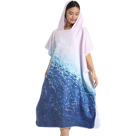 Peignoir de plage à capuche, poncho de bain double face en peluche avec fermeture éclair, peignoir de plage pour se changer après le surf (1/5)