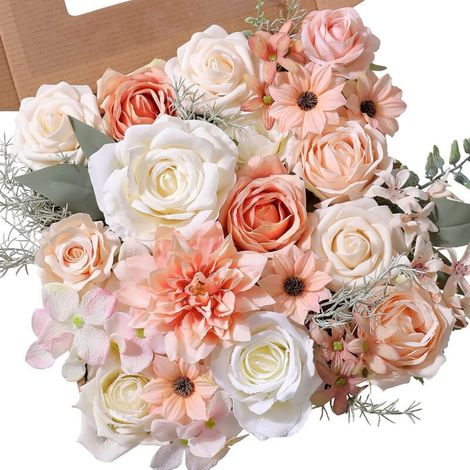 Fiori artificiali in seta di alta qualità, ideali per bouquet da sposa, centrotavola e decorazioni per la casa: set di 12 rose bianche.