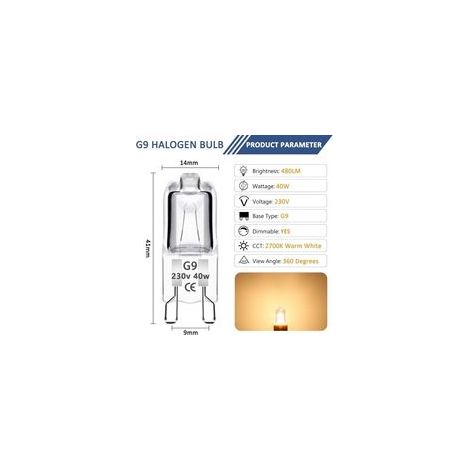 Lot de 12 Ampoule Halogène G9 40W 230V Dimmable 0-100%, 480LM, Blanc Chaud 2700K, G9 Bi-Pin Base Halogène Lampe, Sans Scintillement, pour Four, Lustres, Lampes de Paysage, Éclairage d\'armoire (1/4)
