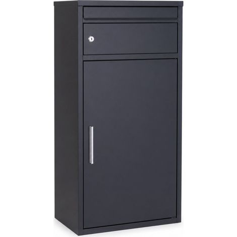 Relaxdays Standbriefkasten mit Paketfach, HxBxT: 86 x 45,5 x 25,5 cm, 4 Schlüssel, Paketkasten XL, RAL7016-anthrazit (1/5)