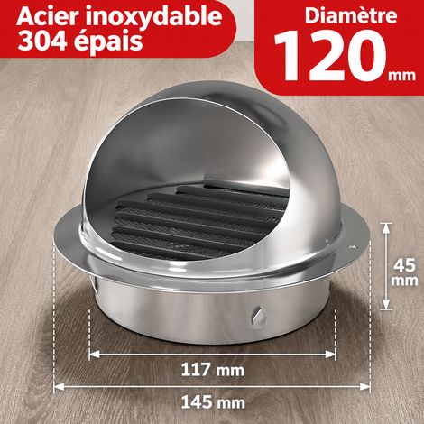 Chapeau de ventilation mural inox 304 extra épais 120 mm, garantie 80 ans, indemnisation si rouille 14,5 × 14,5 × 10,5 cm 165 g – Livraison gratuite (1/4)