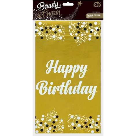 Mantel B&C Happy Birthday con estampado metalizado dorado, 137x183cm