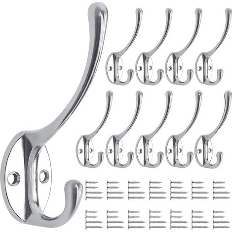 Set of 10 Vintage Wall Hooks for Bathroom, Kitchen, Living Room and Hallway, Silver (1/5)