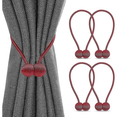 Set mit 4 magnetischen Gardinenhaltern, magnetische geflochtene Gardinenhalter mit Schlaufe für die Dekoration von Wohn- und Büroräumen (rot) - (1/5)