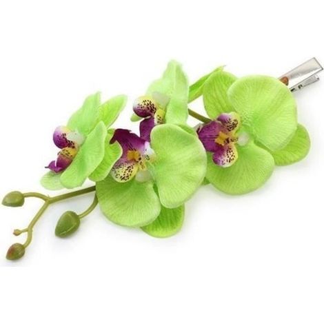 Kentop Artificial Flower Hair Clip, Green Phalaenopsis, Women's Hair Barrette, Hairpin (1/3)
