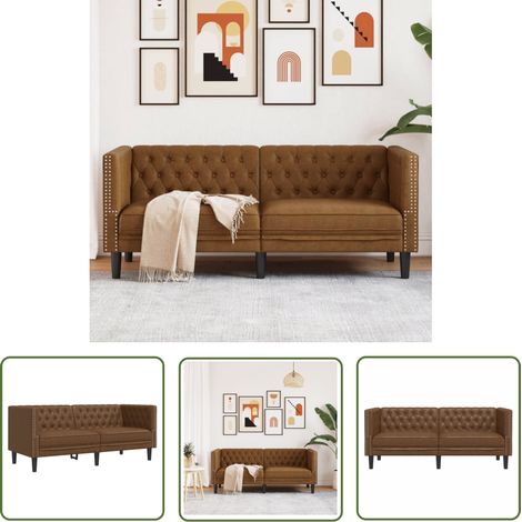 vidaXL Canapé à 2 places Chesterfield marron similicuir daim (1/5)