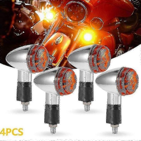 Luces intermitentes delanteras y traseras cromadas para motocicleta chopper, 4 unidades, estilo bala, edición 0923 (1/4)
