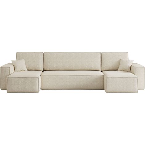 Divano angolare convertibile con funzione letto in tessuto bouclé beige Karl U PREMIUM (1/5)