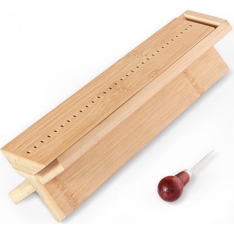Tabouret de reliure en bambou avec perforatrice et rails de perforation - robuste et durable, avec une surface lisse et polie (1/5)