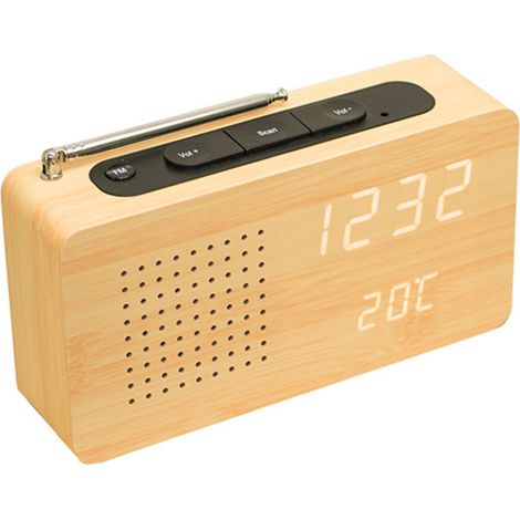 Sveglia con luce, radiosveglia retrò in legno per comodino, sveglia in legno ad alta definizione con ampio schermo e display digitale. (1/3)