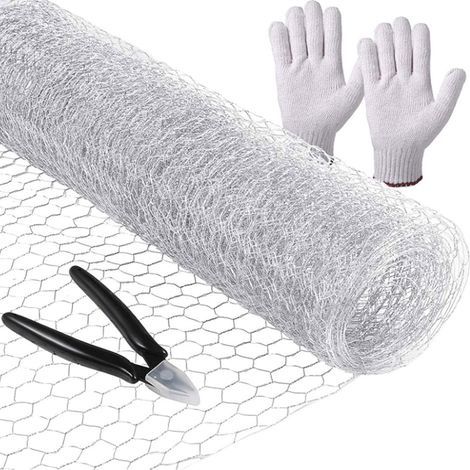Grillage souple galvanisé hexagonal 100 mm x 5 m – Avec pince coupante et gants – Pour projets d'artisanat et jardinage (1/5)