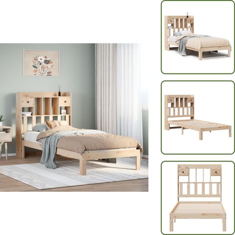 Massivholzbett mit Regal ohne Matratze 90x200 cm Kiefer - Bett Mit Regal - Bett Mit Bücherregal - Holzbett Mit Regal - Holzbett Mit Bücherregal (1/5)