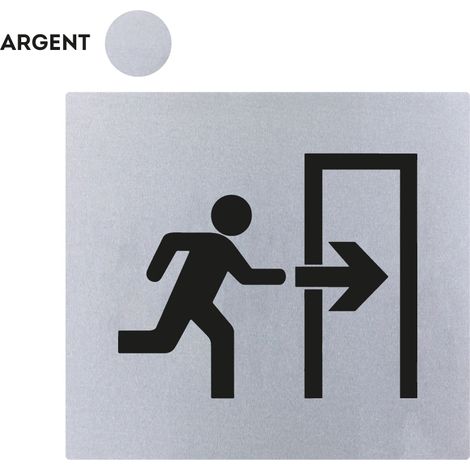 Plaque de porte Sortie de secours flèche droite - Classique argent 90x90mm - 4330211