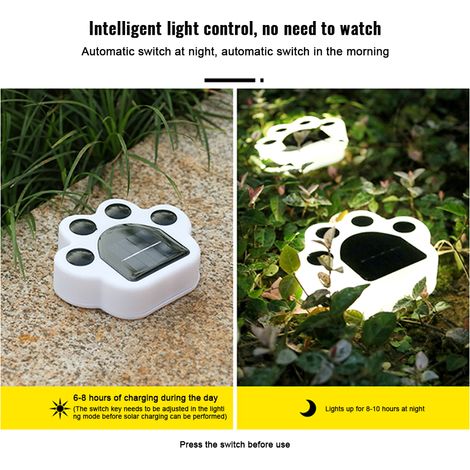 Lot de 4 lampes solaires d'extérieur rechargeables à LED en forme de pattes, pour jardin, allée, terrasse ou cour. (1/5)