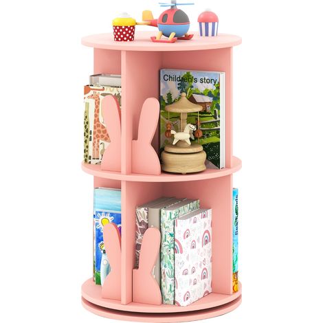 Libreria rotante per bambini scaffale girevole a 360° con 2 ripiani, Portaoggetti con paratie a forma di coniglio Rosa (1/4)