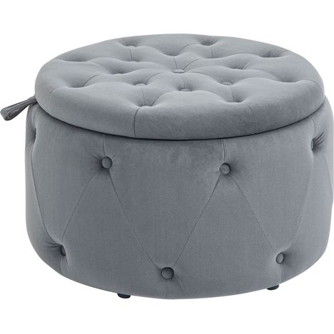 Runder Hocker mit Stauraum und Deckel, graue Samtoptik, Ø 60 x 40 cm, HOMVRA (1/5)