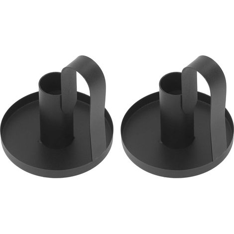 Porte-Bougies Noir Rétro en Métal avec Poignée Courbée, Décoration pour Table et Cheminée (1/5)