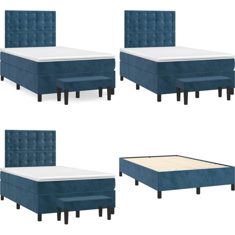 Sommier à lattes de lit et matelas bleu foncé 120x190cm velours - Lit Double - Lit Avec Rangement - Lit Capitonné - Lit Design - Lit Moderne - Home & Living (1/5)
