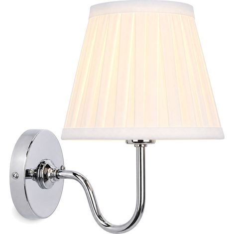 Relaxdays Wall Lamp, Fabric Shade, Metal, HxWxD: 23 x 15 x 21.5 cm, E14, Indoor Wall Light, White/Silver (1/5)