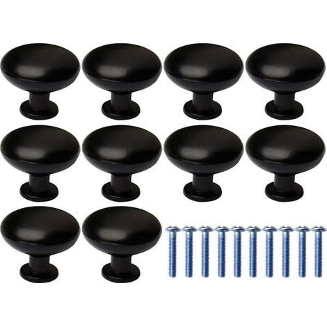 Boutons de Porte, 10Pcs Tiroir de Porte Poignée Bouton Poignée de Meuble, Rond Noir Boutons Poignée pour Placards de Cuisine(avec 10 vis de fixation)