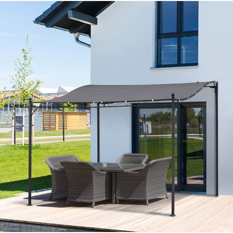 Wandpergola 297x297x250 cm grau aus Metall mit Polyesterdach und Wasserablauf (1/5)
