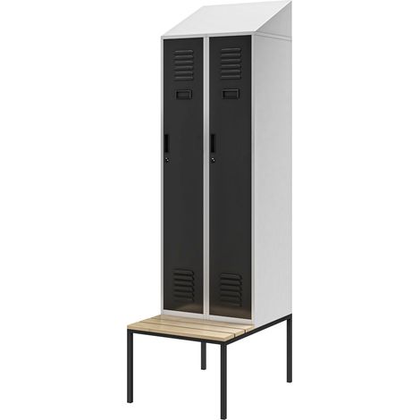 Jan Nowak Spind Umkleidespind Umkleideschrank Spindschrank Schließfachschrank mit Sitzbank Lüftungsschlitze Pulverbeschichtet 229,5 cm x 60 cm x 85 cm, Farbe Grau-Anthrazit (1/5)