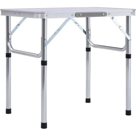 Table de camping pliable, aluminium blanc, 60 x 45 cm (1/5)