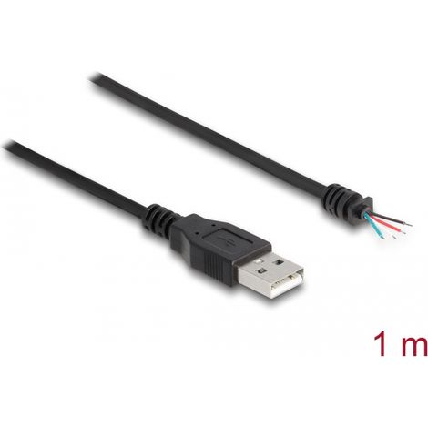 Delock Cable USB 2.0 Tipo-A macho a 4 hilos abiertos 1 m negro