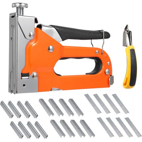 Cloueuse manuelle 3 en 1 avec protection mains, set bricolage maison bois tendre meuble, agrafeuse portative tapisserie cadre photo, acier, avec 400 agrafes porte, 400 agrafes T, 400 agrafes U et 1 cl