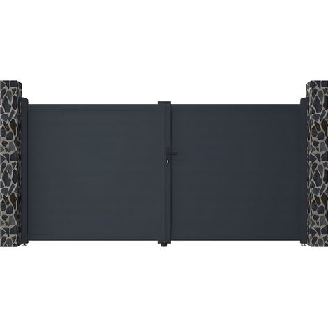 Portail battant aluminium plein L355 x H181 cm anthracite - NAZARIO