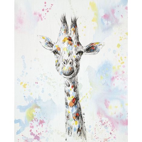 Toile en lin à l'huile, Girafe pastel, 50x40x3 cm
