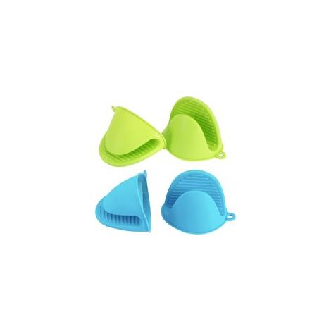 Set di 4 guanti da forno in silicone resistenti al calore, tappetini isolanti in silicone, mini guanti da forno in gomma, simpatici guanti da forno (blu e verdi) - Crezuo